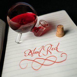 Unique Fountain Pen Inkwell with Red Ink